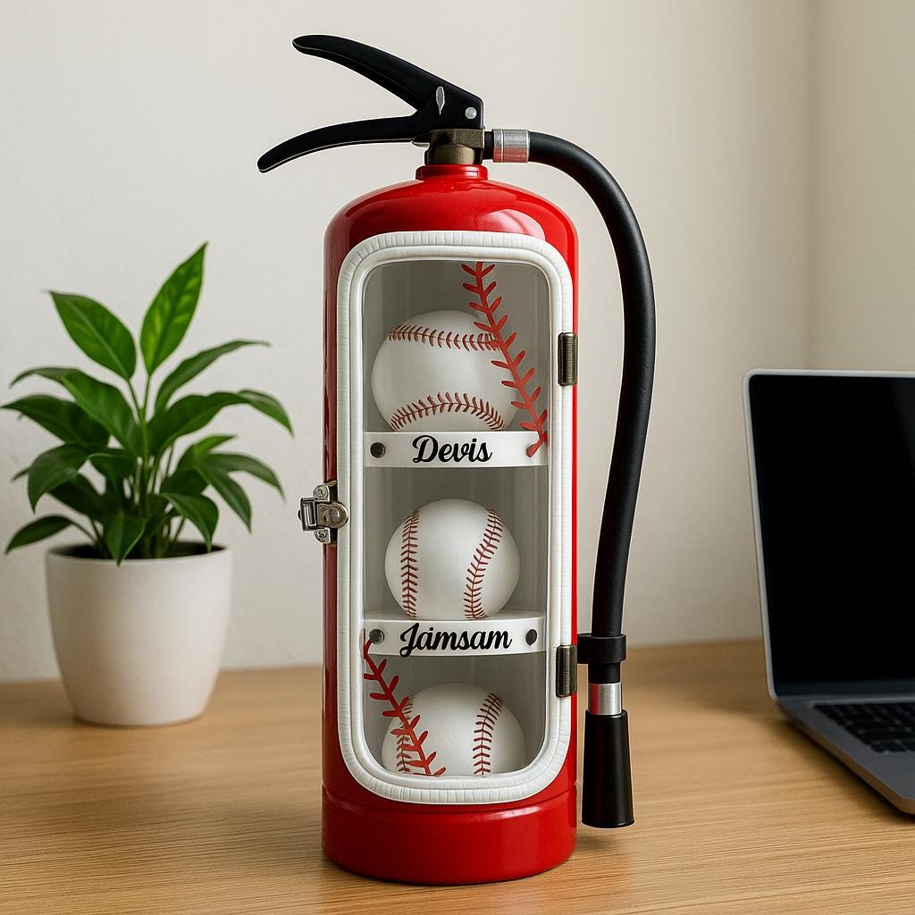 Personalized Repurposed Fire Extinguisher Baseball Display Case, Personalized Memorabilia Shelf