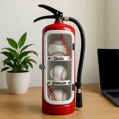 Personalized Repurposed Fire Extinguisher Baseball Display Case, Personalized Memorabilia Shelf