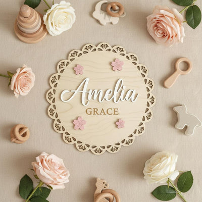 Personalized Baby Name Wood Sign, Floral Nursery Wall Decor