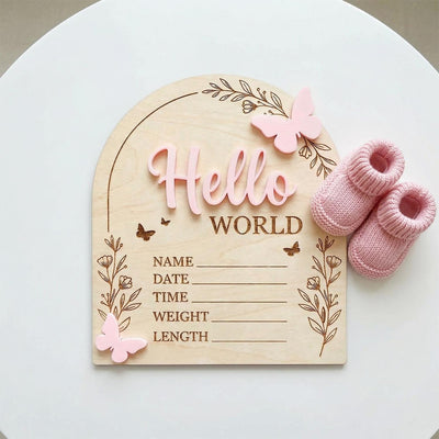 Pink Butterfly Birth Stats Sign | 3D Acrylic Wooden Newborn Plaque | Custom Baby Girl Announcement | Floral Arch Nursery Prop