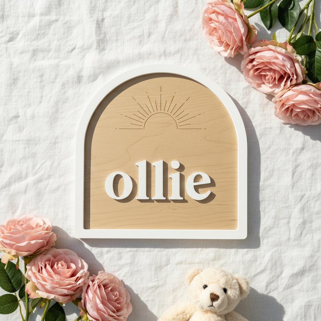 Personalized Baby Name Sign Wooden Nursery Decor, Custom Baby Name Plaque, Modern Arch Nursery Wall Sign Minimalist Baby Room Decor