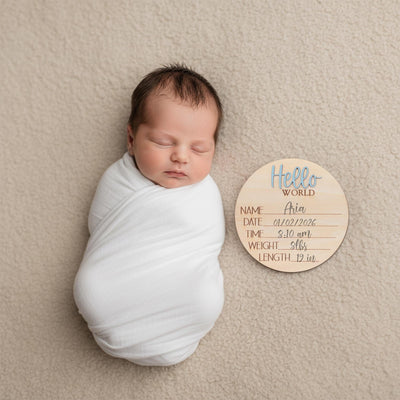 Personalized Hello World Baby Sign Wooden Newborn Keepsake