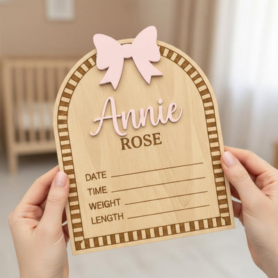 Personalized Wooden Baby Birth Announcement Sign with Raised Name
