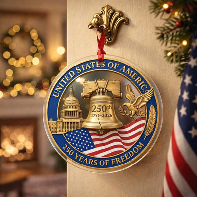 America 250th Ornament, Semiquincentennial Patriotic Bow Gift, 1776-2026 USA Flag Acrylic Keepsake, Stars and Stripes Decor