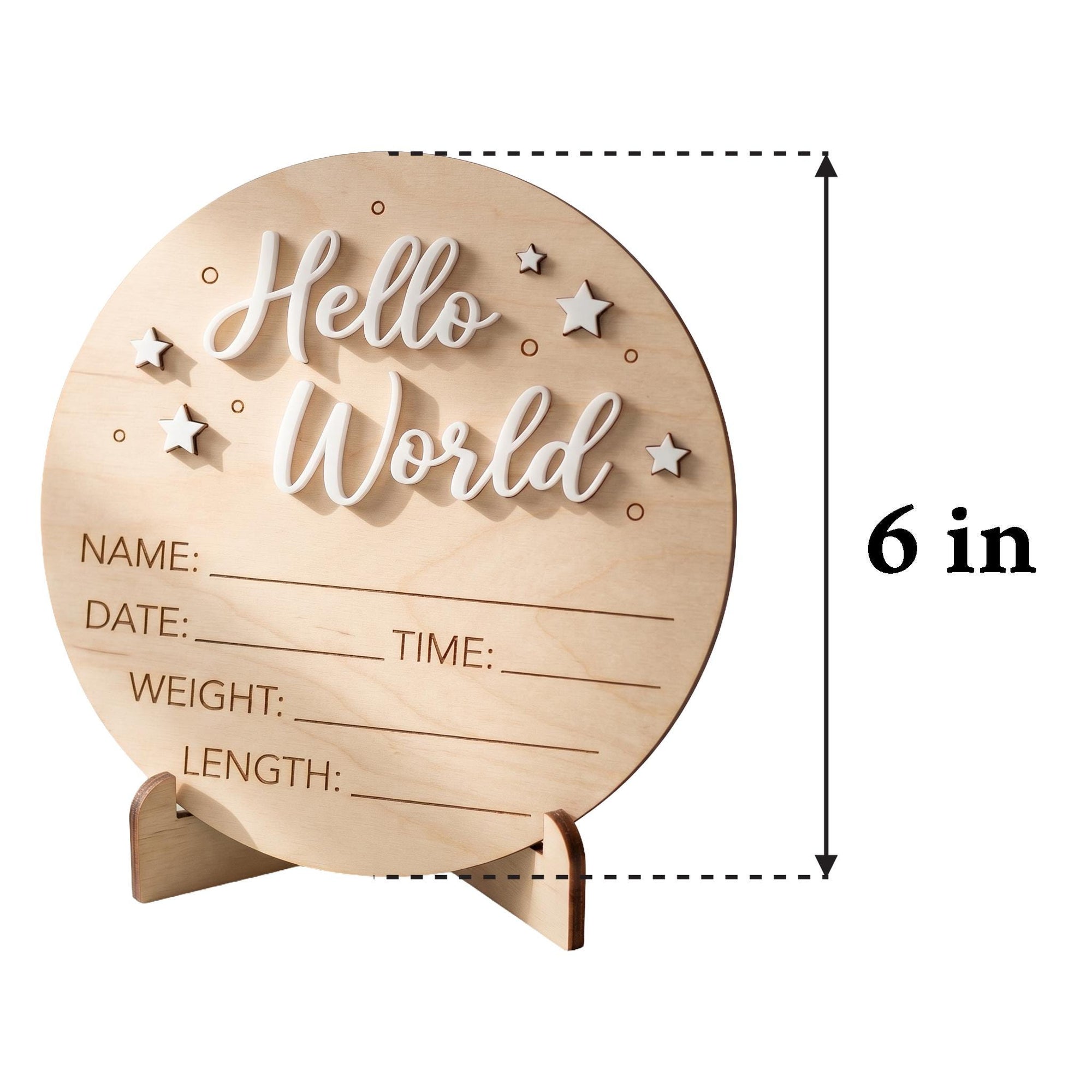 Celestial Stars Birth Stats Sign | 3D Star Wooden Baby Plaque | Acrylic Lettering Hello World Announcement | Neutral Nursery Prop