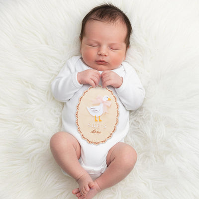 She’s Here Wooden Baby Announcement Sign, Newborn Nursery Decor