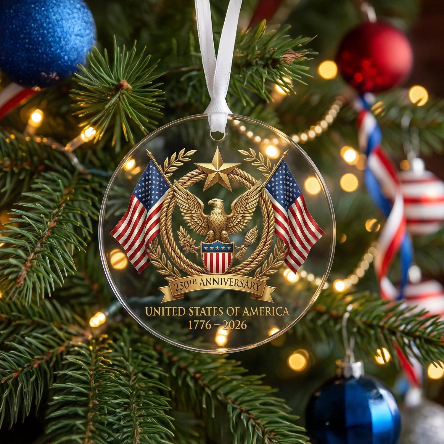 United States 250th Anniversary Ornament, Semiquincentennial Eagle Gift, 1776-2026 Patriotic Acrylic Keepsake, USA Birthday Decor