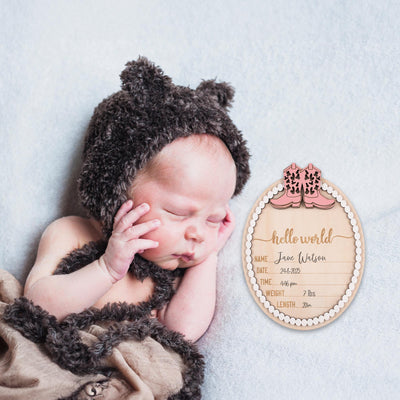 Western Baby Nursery Sign, Hello World Sign, Baby Announcement Sign with Pink Cowgirl Boots, Rustic Baby Photo Prop, Baby Shower Gift