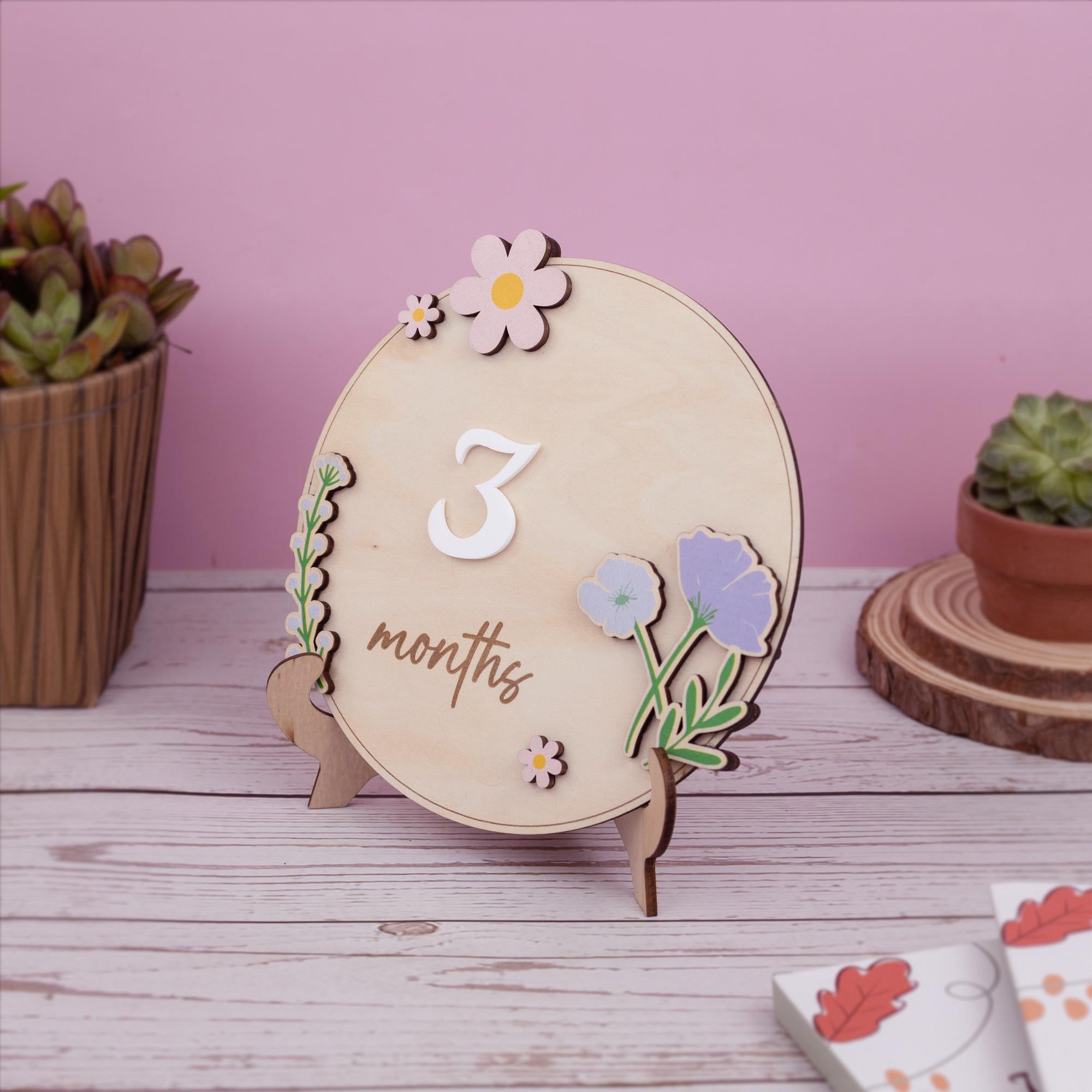 Personalized Wooden Monthly Milestone Sign, Custom Baby Milestone Marker with Interchangeable Numbers, Baby Growth Sign, Baby Shower Gift