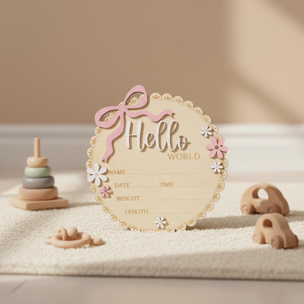 Baby Girl Hello World Sign Wooden Birth Stats Baby Shower Gift