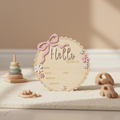 Baby Girl Hello World Sign Wooden Birth Stats Baby Shower Gift