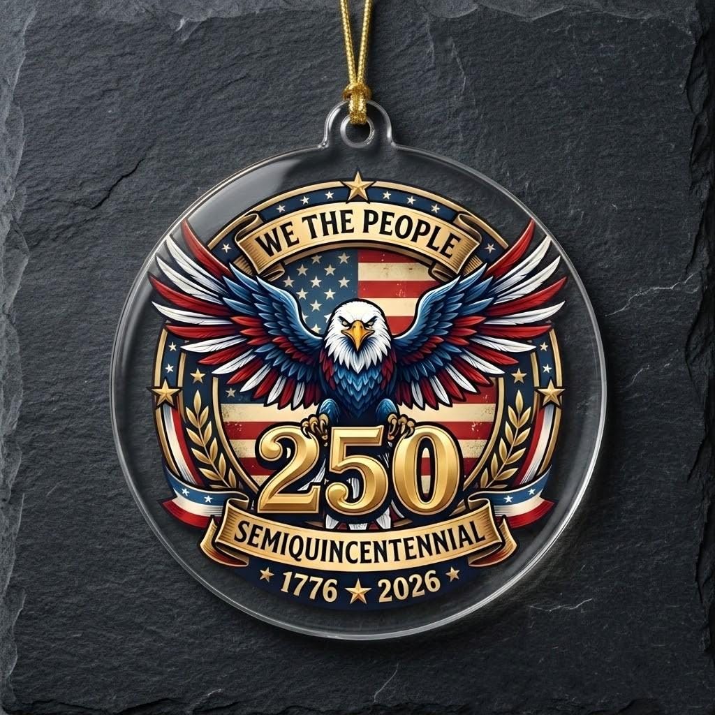 We The People 250th Ornament, Semiquincentennial Eagle Gift, 1776-2026 Patriotic Acrylic Keepsake, USA Birthday Tree Decor