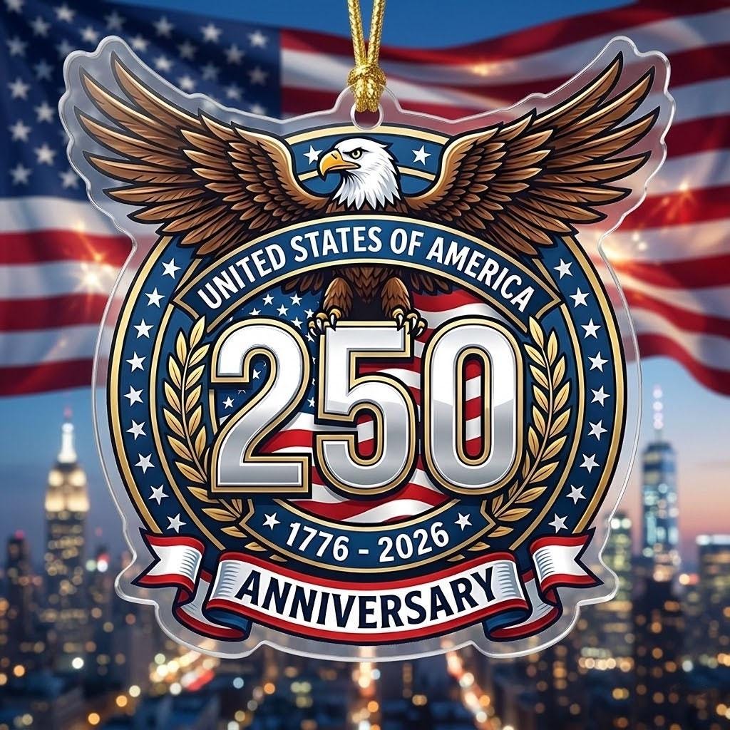 USA 250th Anniversary Ornament, Semiquincentennial Silver Eagle Gift, 1776-2026 Patriotic Acrylic Decor, America Milestone Keepsake