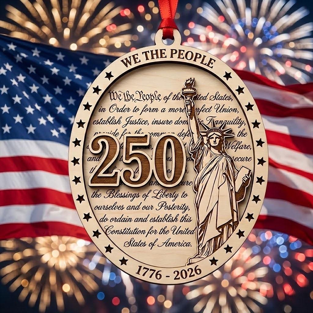 We The People Ornament 2026, 250th Anniversary Constitution Gift, 1776-2026 Statue of Liberty Decor, America 250 Wooden Keepsake