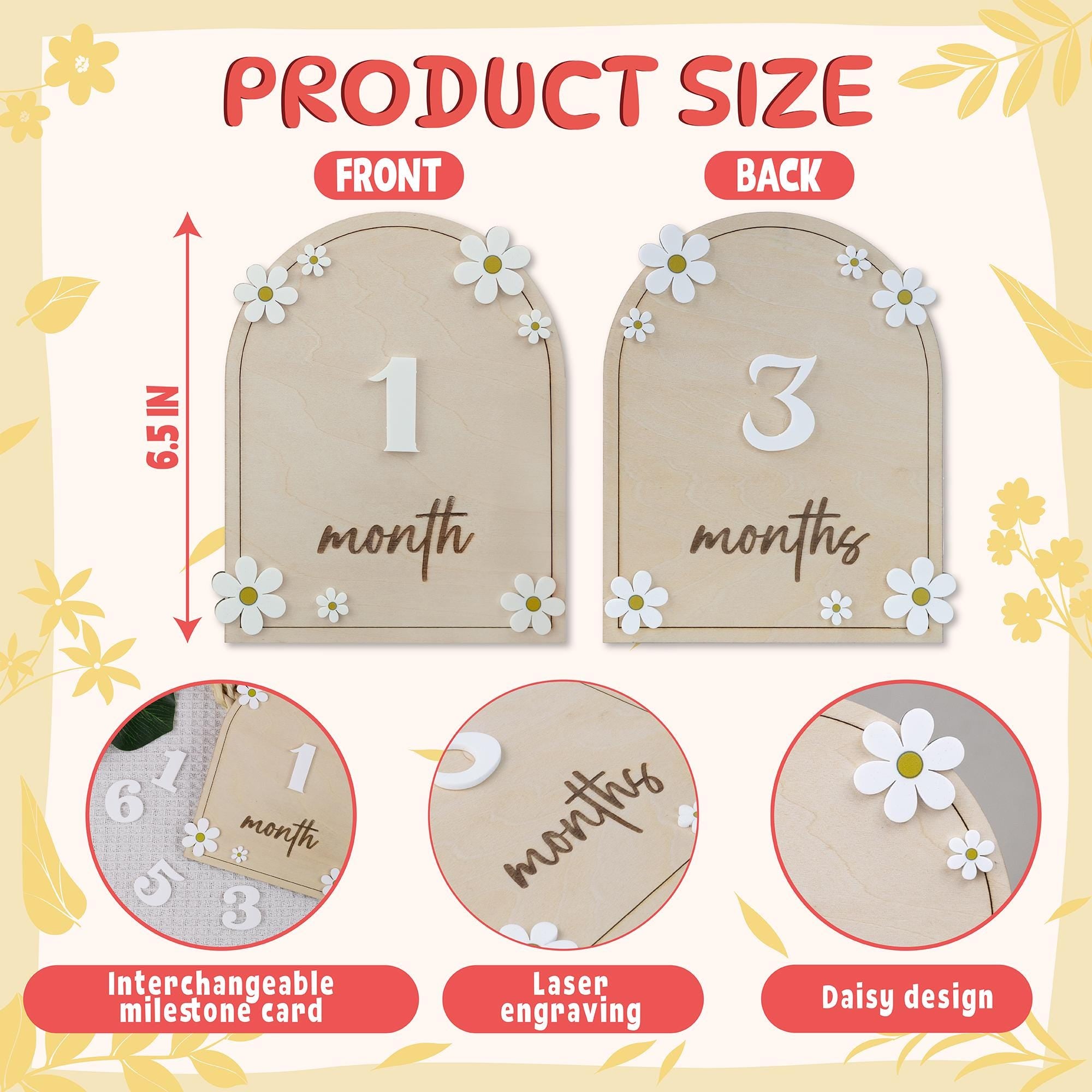 Daisy Flower Baby Months Milestones, Wooden 3D Monthly Milestone Discs For Baby Photos, Monthly Milestone Markers, Personalized Baby Sign