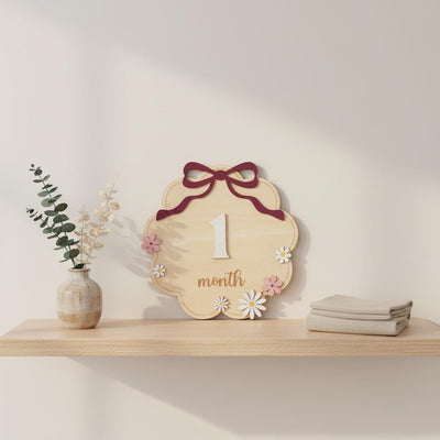 Wooden Baby Milestone Numbers Sign 1–12 Months Floral Design