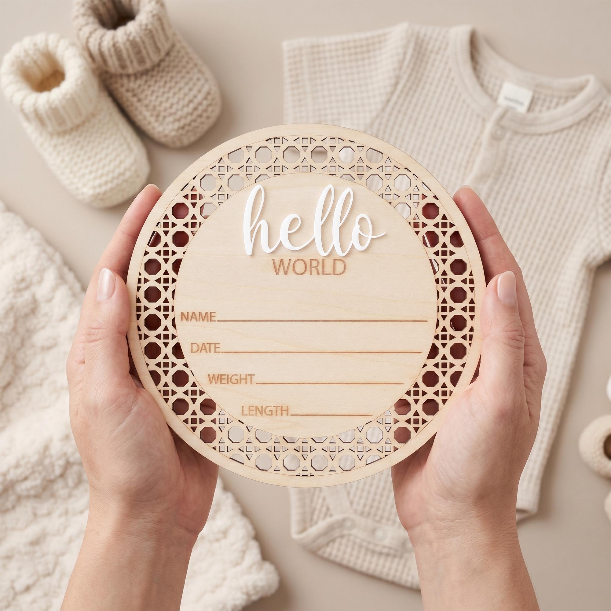 Baby Announcement Sign Hello World Baby Sign Birth Stats Sign Custom Baby Name Sign Newborn Announcement Photo Prop Baby Keepsake Gift