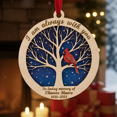 Personalized Memorial Christmas Ornament, Custom Wooden Ornament with Name and Years, Cardinal Remembrance Gift, Sympathy Keepsake, Ornament