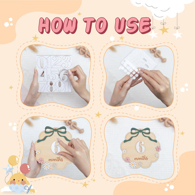 Wooden Baby Milestone Photo Props with Numbers 1–12 Months