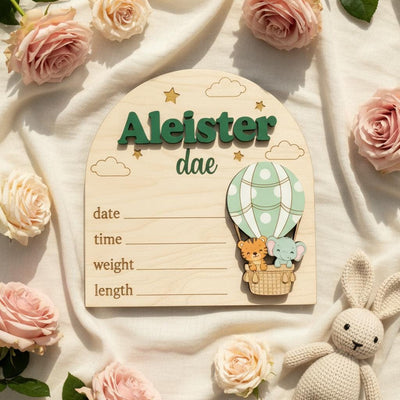 Baby Birth Stats Sign Personalized Wooden Baby Name Sign Balloon Nursery Decor Custom Newborn Announcement Sign Photo Prop