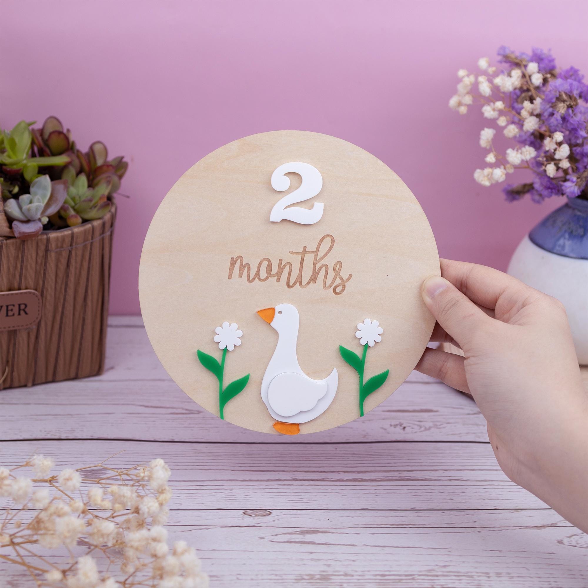 Wooden Baby Milestone Card, Interchangeable Milestone Card, Duck Baby Decor, Baby Monthly Milestone Marker, Baby Shower Gift, Nursery Decor