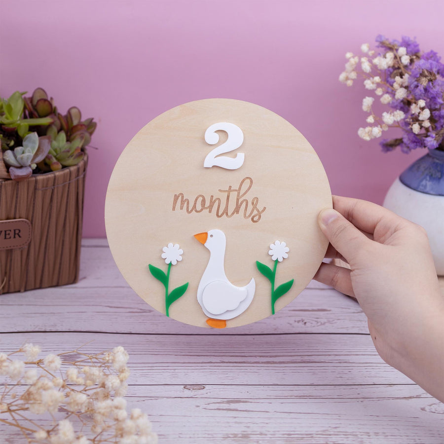 Wooden Baby Milestone Card, Interchangeable Milestone Card, Duck Baby Decor, Baby Monthly Milestone Marker, Baby Shower Gift, Nursery Decor