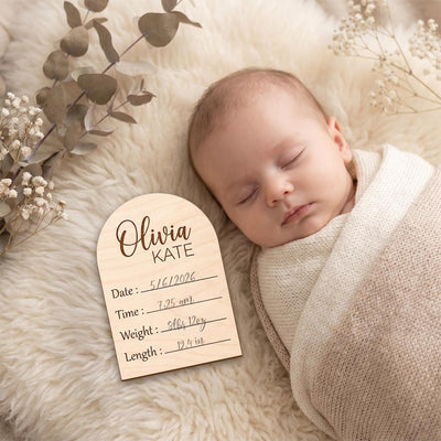Wildflower Arch Wooden Sign | Full Set Birth Stats Plaque | 2 Piece Baby Name Announcement | Custom Floral Nursery Decor