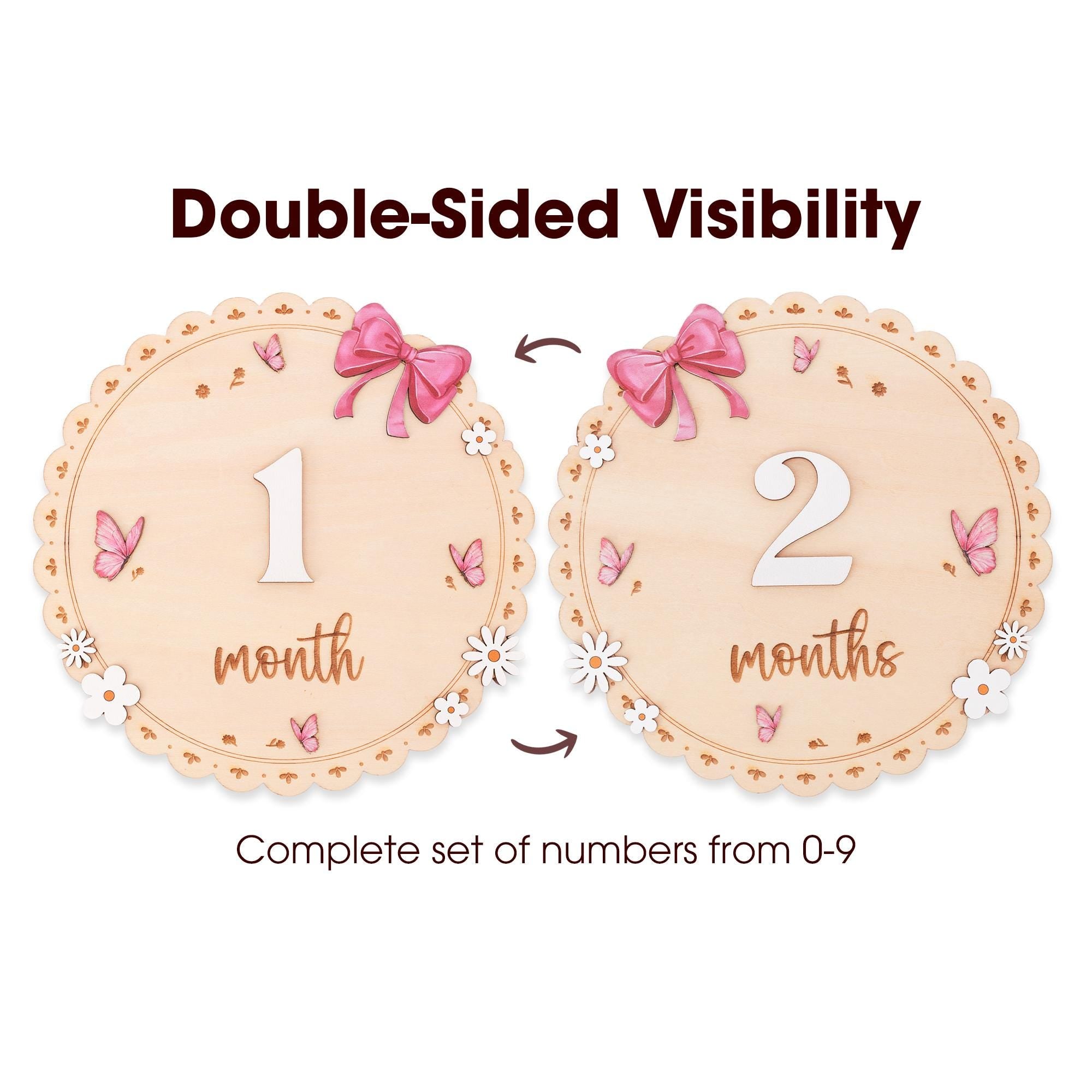 Baby Monthly Milestone Sign Set with Numbers 0-9 Double Sided Month Months 1-12 Months Baby Photo Prop First Year