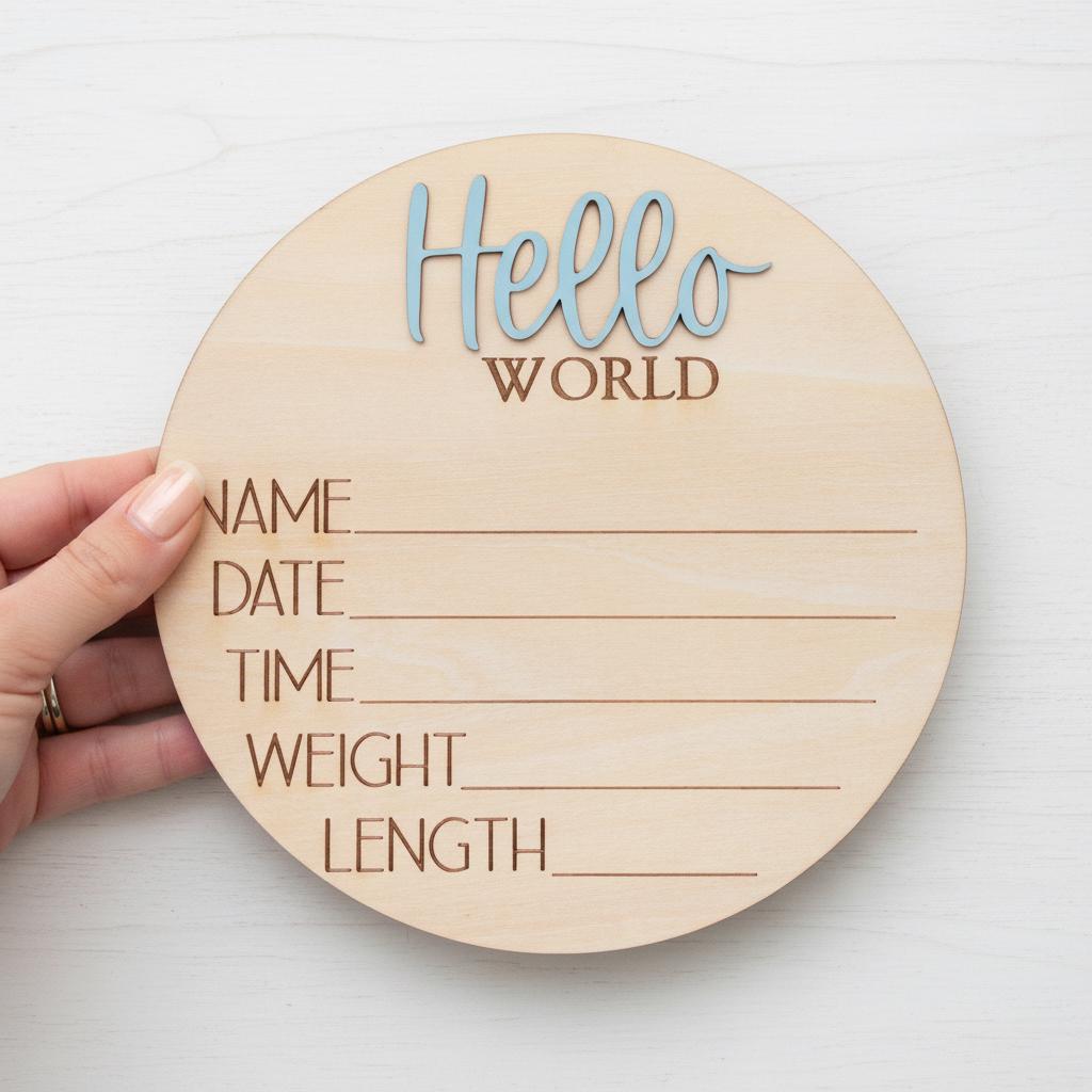 Personalized Hello World Baby Sign Wooden Newborn Keepsake