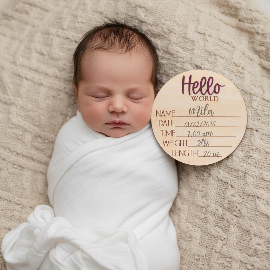 Baby Birth Stats Sign Hello World Personalized Wooden Newborn Decor