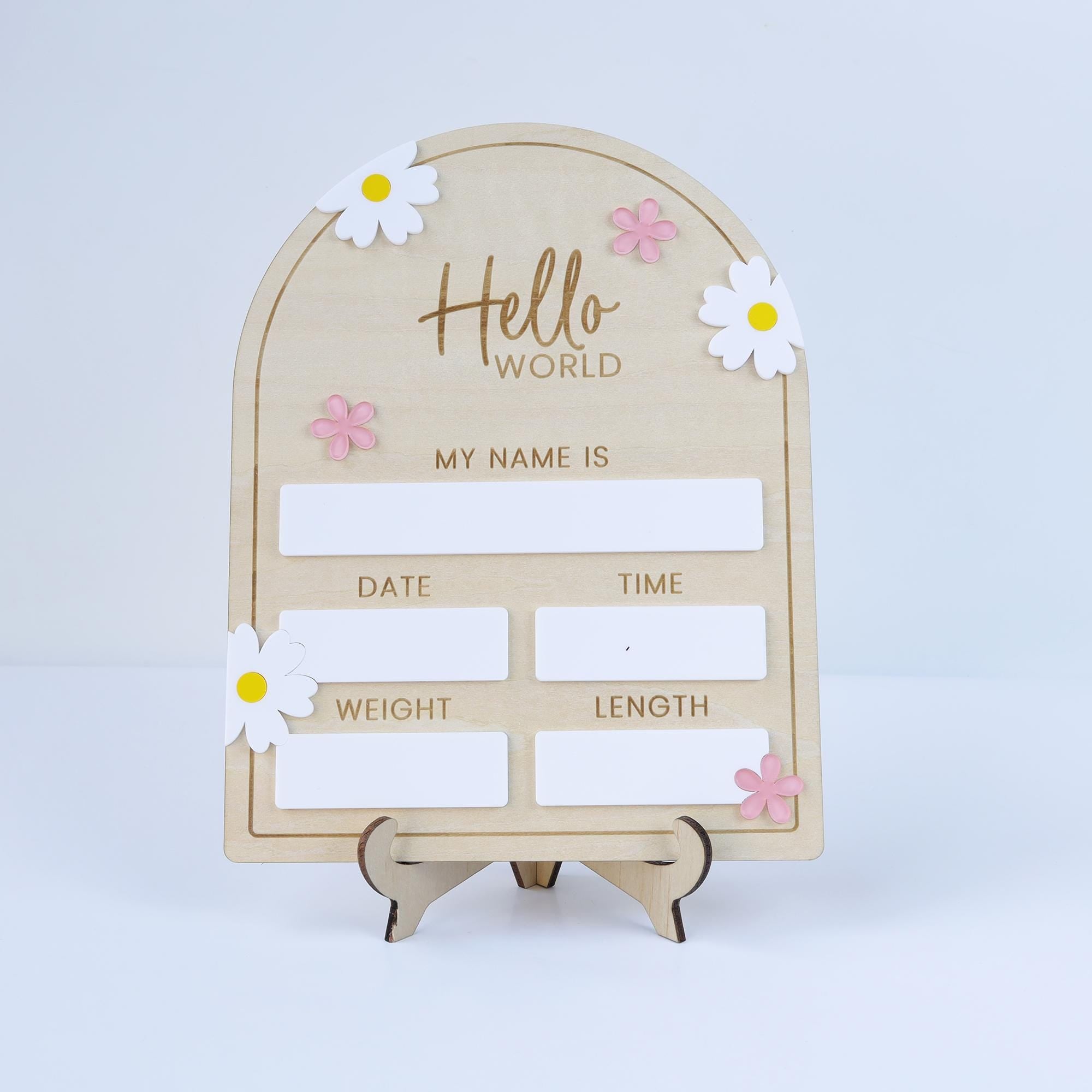Baby Girl Birth Announcement, Hello World Baby Name Sign (Marker Included) , Birth Stat Sign, Birth Announcement Sign, Newborn Photo Prop