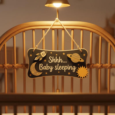 Baby Sleeping Door Sign Do Not Disturb | Outer Space Wooden Hanger | Rocket Ship Shh Plaque | Custom Galaxy Boy Nursery Decor