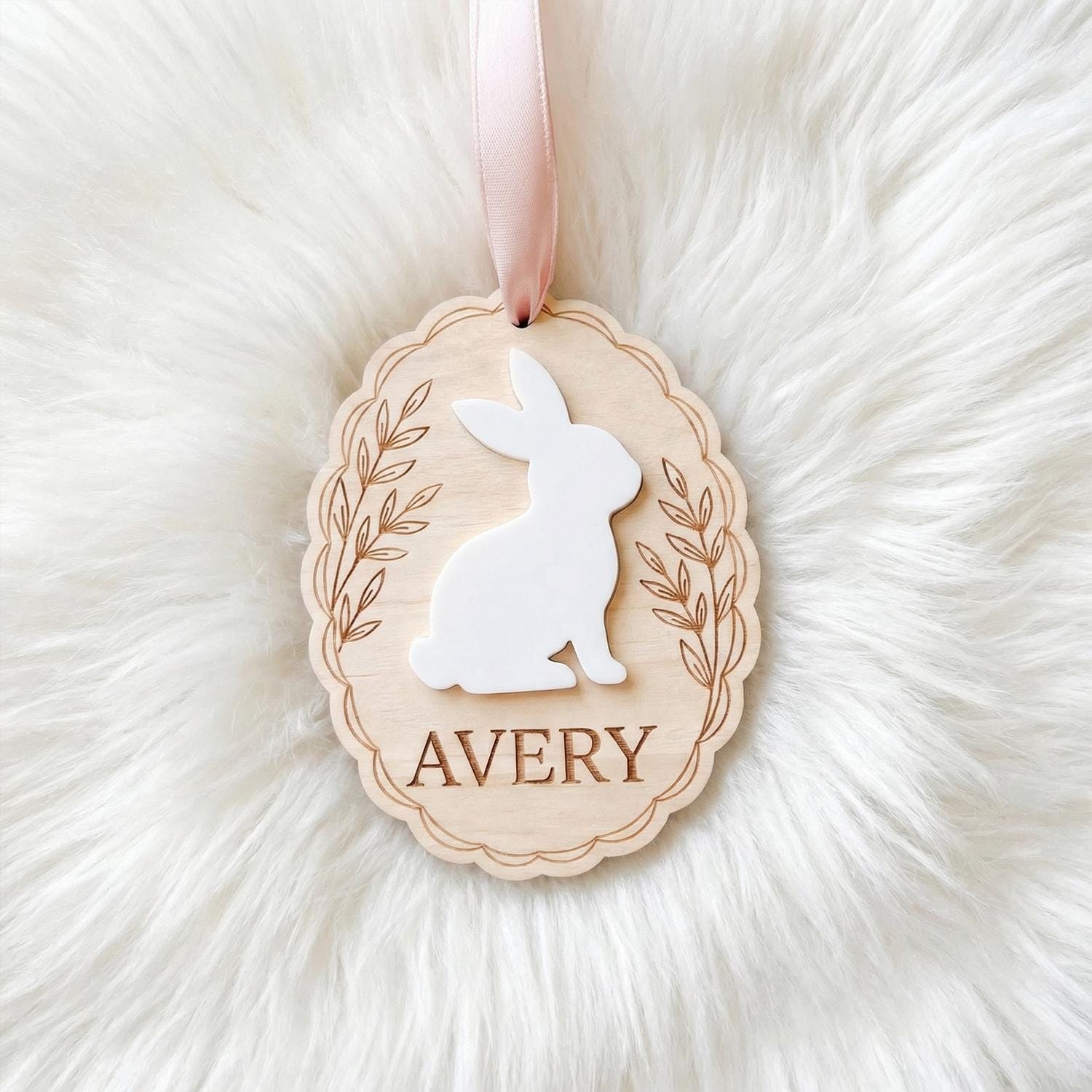 Easter Basket Tag Custom | Wooden Bunny Ornament 3D | Personalized Name Egg Plaque | Kids Spring Gift Stuffers | Personalized Baby Gift