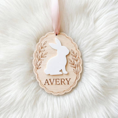 Easter Basket Tag Custom | Wooden Bunny Ornament 3D | Personalized Name Egg Plaque | Kids Spring Gift Stuffers | Personalized Baby Gift