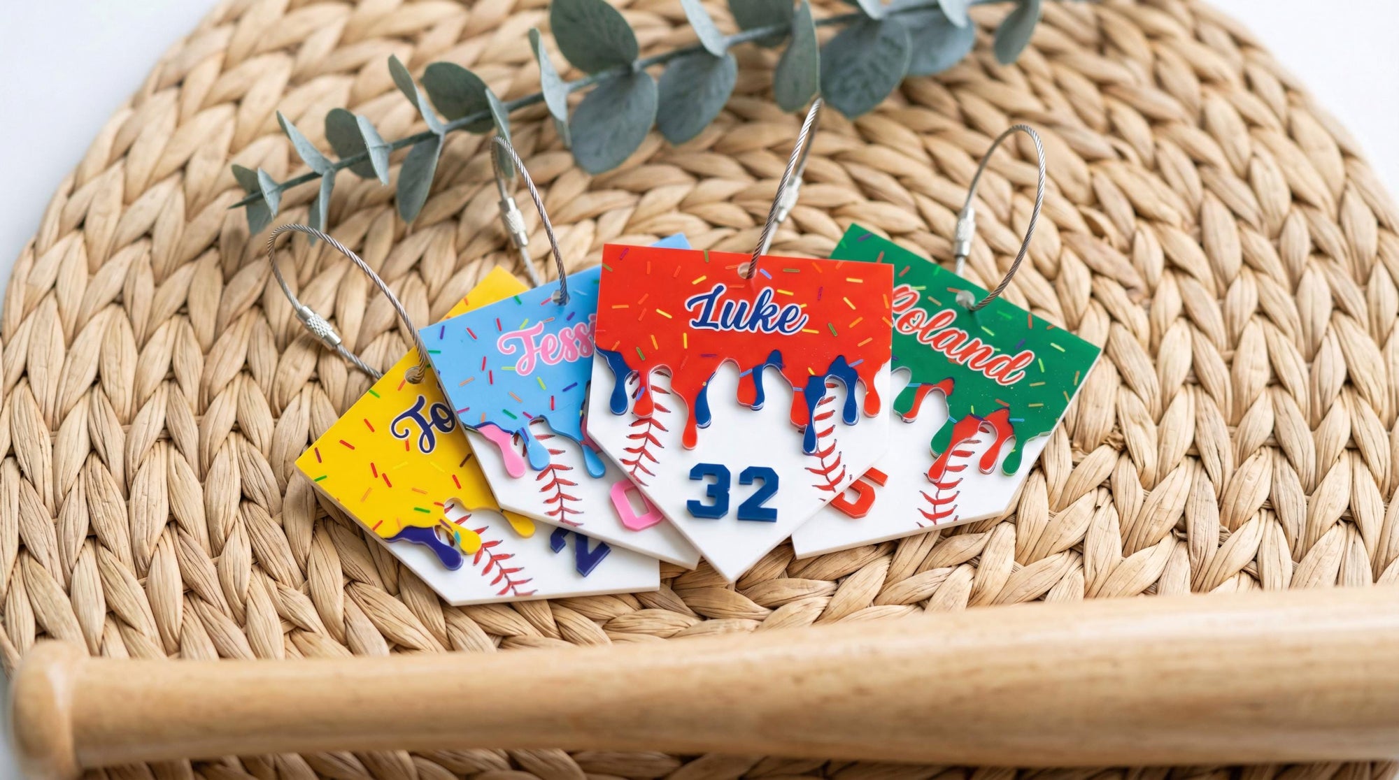 Personalized Baseball Keychain Custom Name and Number Acrylic Baseball Bag Tag Player Gift Little League Team Gift Sports Keychain