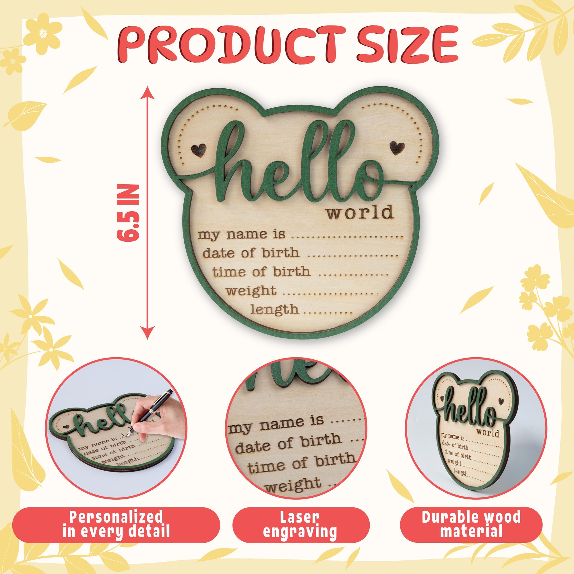 Baby Announcement Sign, Bear Baby Name Sign, Hello World Sign, Baby Boy Girl Birth Stats Sign, Custom Newborn Stats, Hospital Name Sign