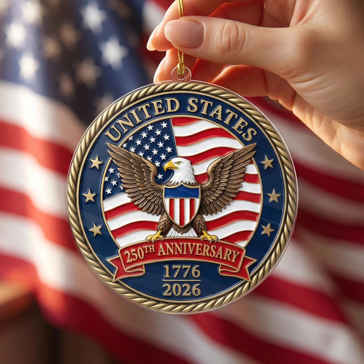 United States 250th Ornament, Semiquincentennial Car Mirror Charm, 1776-2026 Patriotic Eagle Gift, USA Jubilee Coin Decor