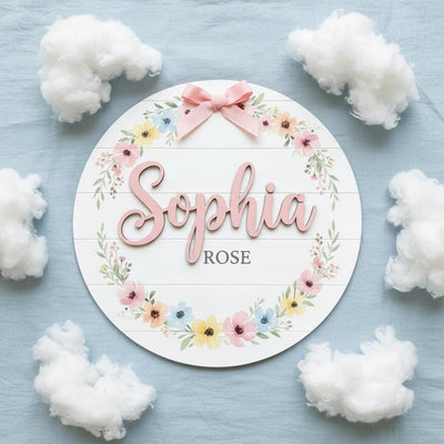 Personalized Baby Name Wood Sign, Floral Nursery Wall Decor