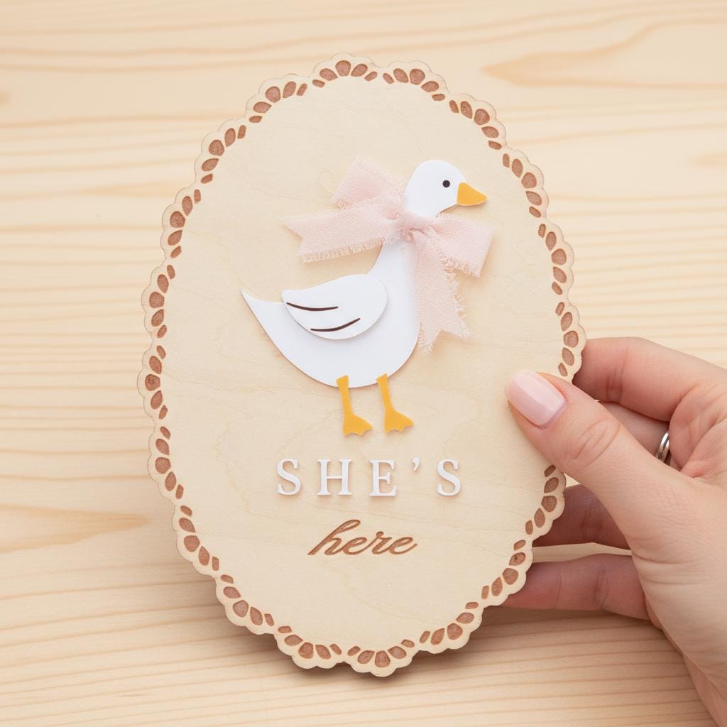 She’s Here Wooden Baby Announcement Sign, Newborn Nursery Decor