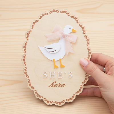 She’s Here Wooden Baby Announcement Sign, Newborn Nursery Decor