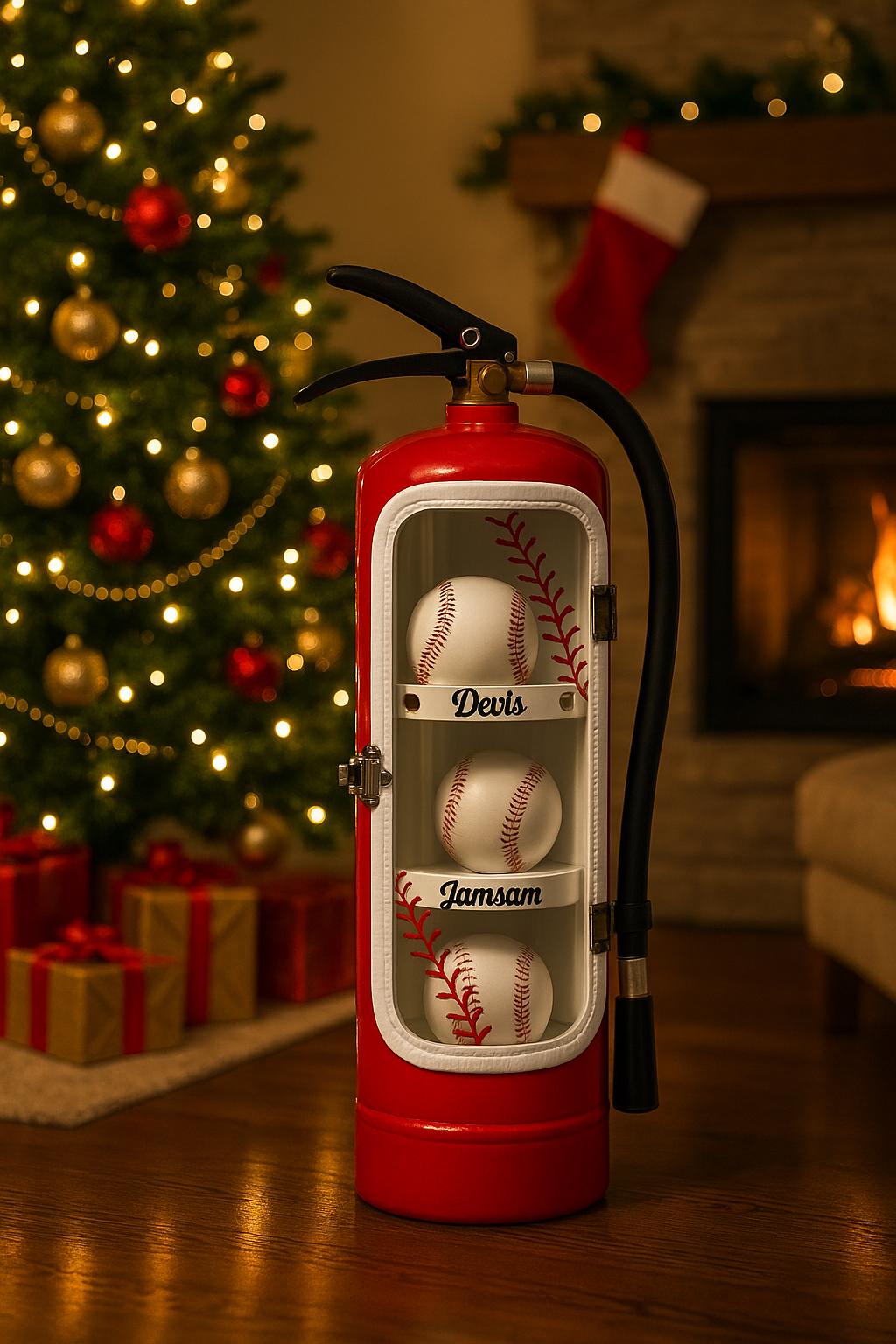 Personalized Repurposed Fire Extinguisher Baseball Display Case, Personalized Memorabilia Shelf