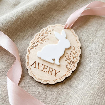 Easter Basket Tag Custom | Wooden Bunny Ornament 3D | Personalized Name Egg Plaque | Kids Spring Gift Stuffers | Personalized Baby Gift