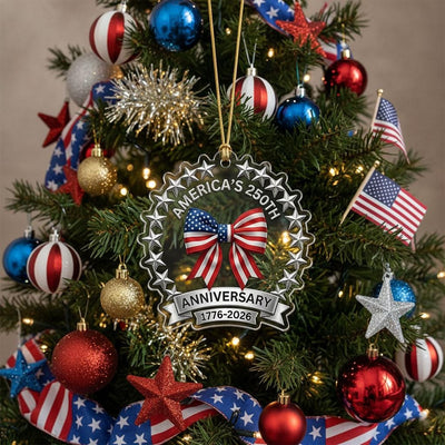 America's 250th Anniversary Ornament, Semiquincentennial Patriotic Bow Gift, 1776-2026 USA Flag Acrylic Keepsake Decor