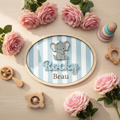 Personalized Elephant Baby Name Sign Wooden Nursery Decor