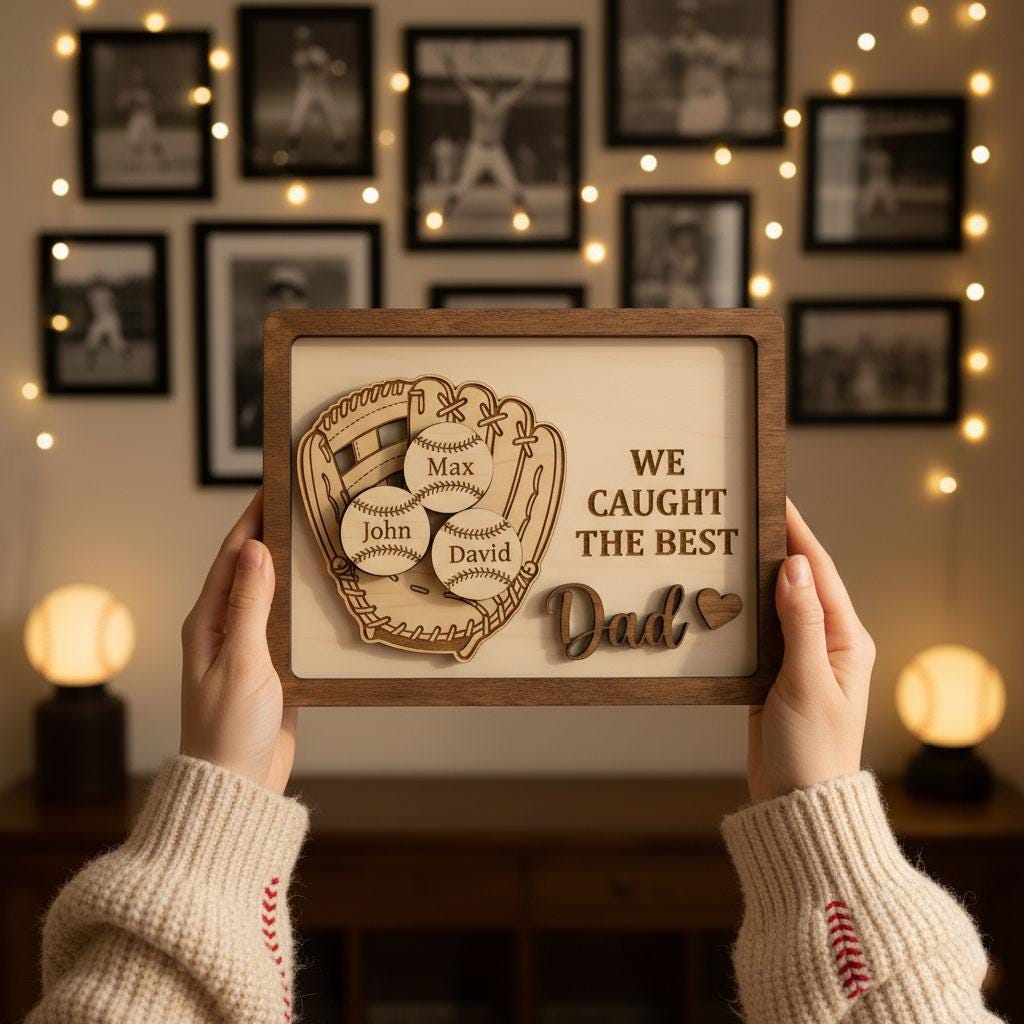 Personalized Baseball Dad Gift Custom Kids Names Wood Sign, Baseball Father Gift, Little League Dad Keepsake, Baseball Family Decor