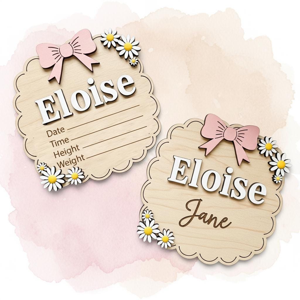 Personalized Baby Name Wood Sign Set, Hello World Announcement