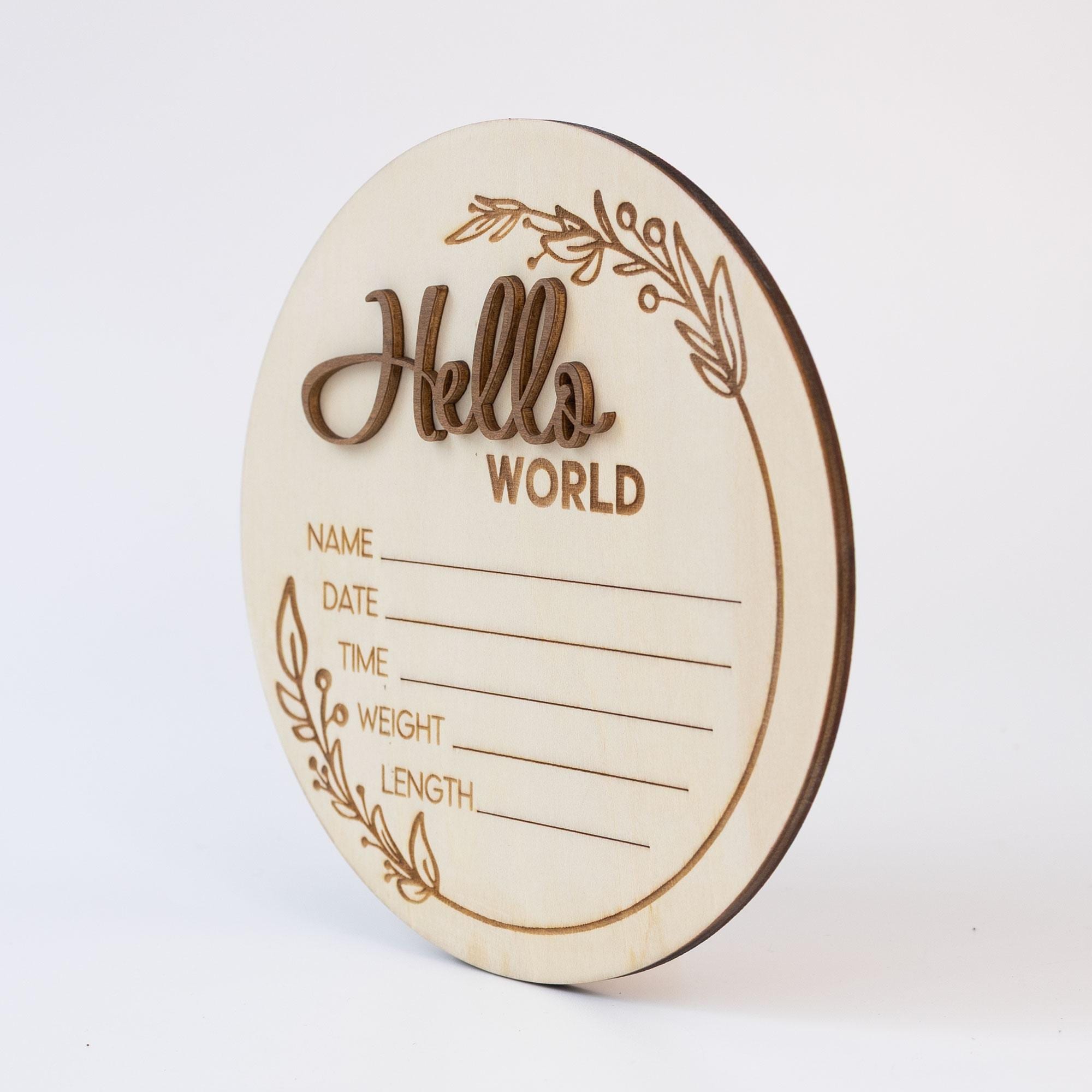 Hello World Name Sign, Personalised Wooden Name Sign For Nursery, 3D Baby Birth Announcement Sign, Name Reveal Idea, Baby Arrival Sign