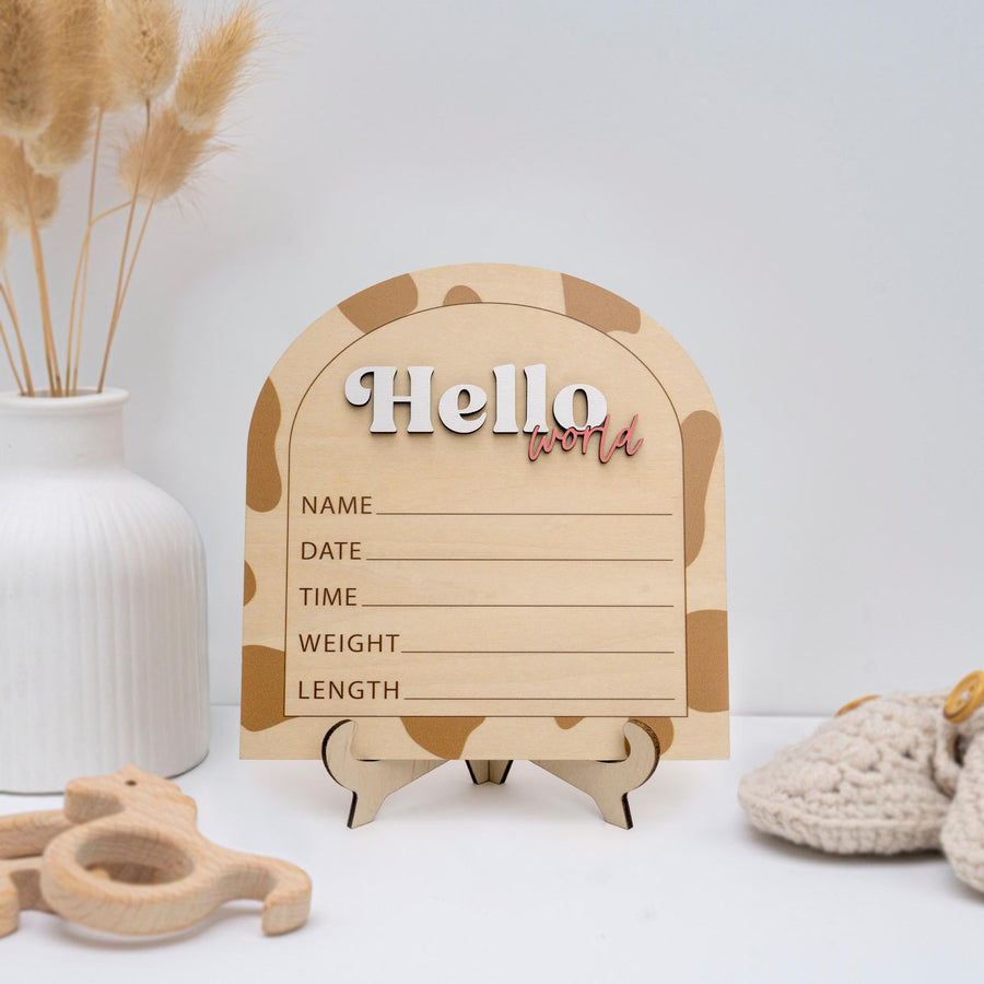 Wooden Hello World Birth Announcement Sign, Layered Baby Name Sign, Rustic Newborn Photo Prop,Birth Announcement Sign For Hospital,Baby Gift