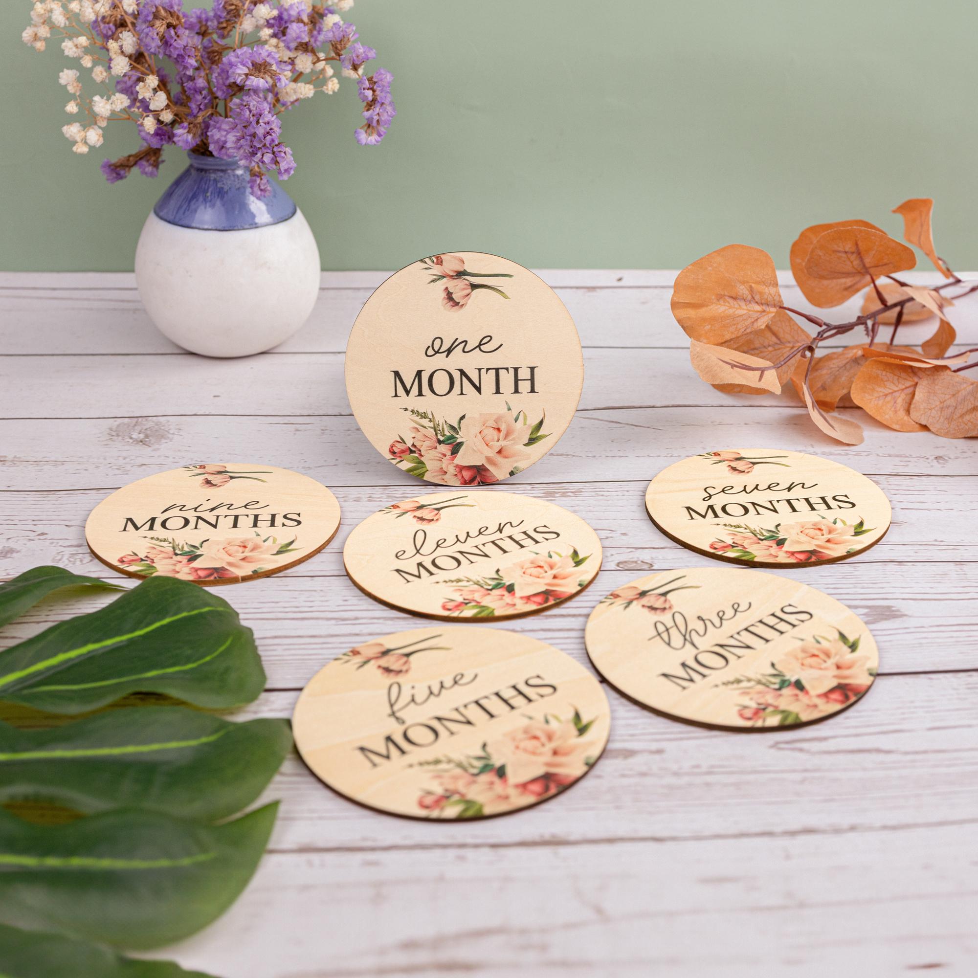 Wooden Baby Milestone Discs Set, Floral Monthly Photo Props For Baby Birl, Baby Shower Gift,Monthly Milestone  Signs,Monthly Signs Baby Girl