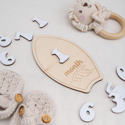 Surfboard Baby Month Milestone, Baby Milestone Sign, Beach Theme Newborn Photo Prop, Coastal Baby Monthly Milestone, Wooden Nursery Decor